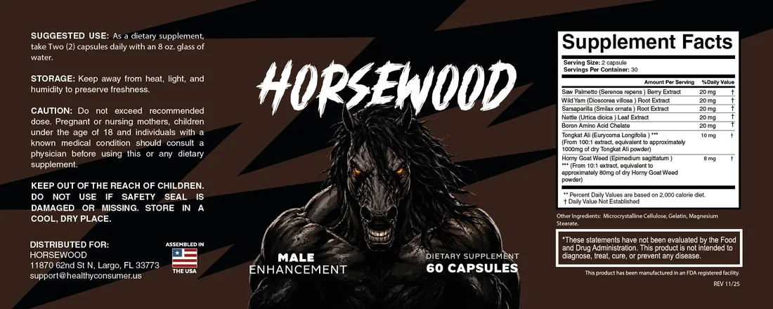 The Horsewood supplement label and ingredient panel
